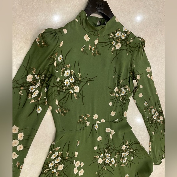 Reformation Persis Dress in Lomita Green Floral Mockneck Long Sleeve Size 10 - Picture 12 of 15
